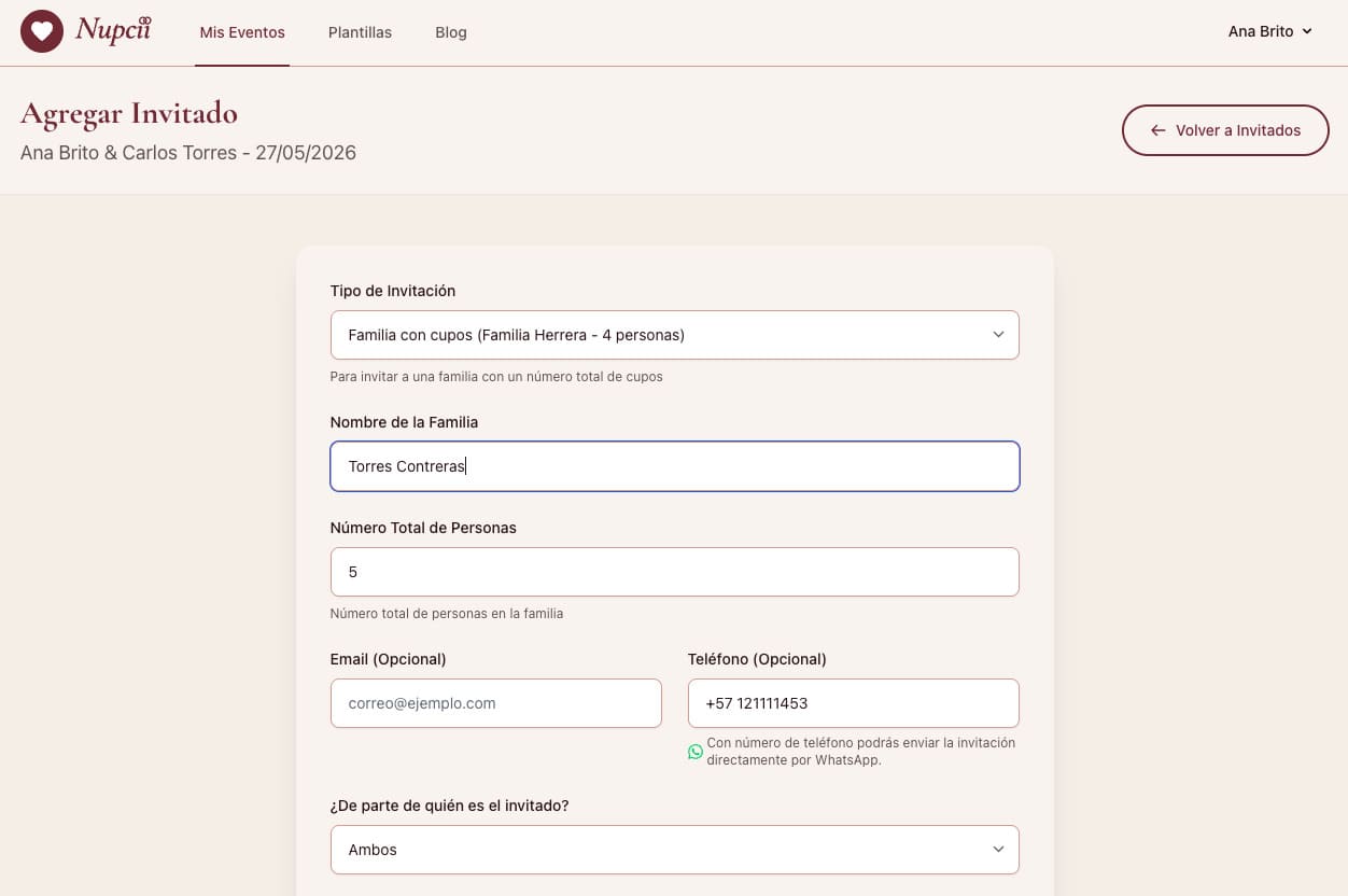 sección de invitados con lista